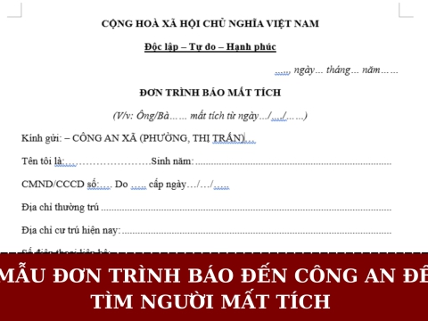 MẪU ĐƠN TRÌNH BÁO ĐẾN CÔNG AN ĐỂ TÌM NGƯỜI MẤT TÍCH