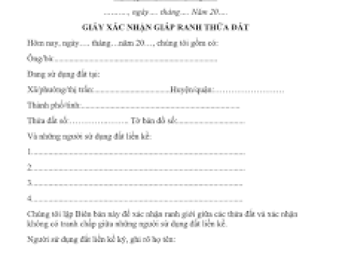 Mẫu giấy xác nhận giáp ranh thửa đất với những người sử dụng đất liền kề
