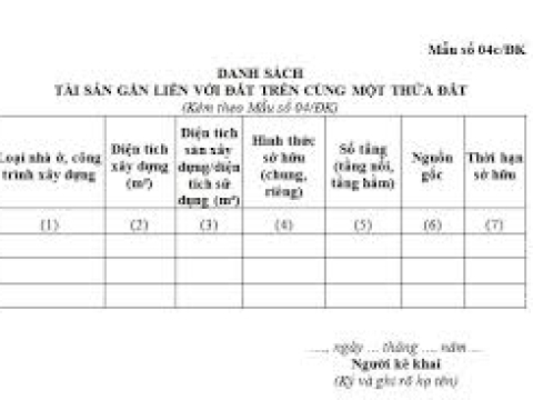 MẪU DANH SÁCH TÀI SẢN GẮN LIỀN VỚI ĐẤT TRÊN CÙNG MỘT THỬA ĐẤT