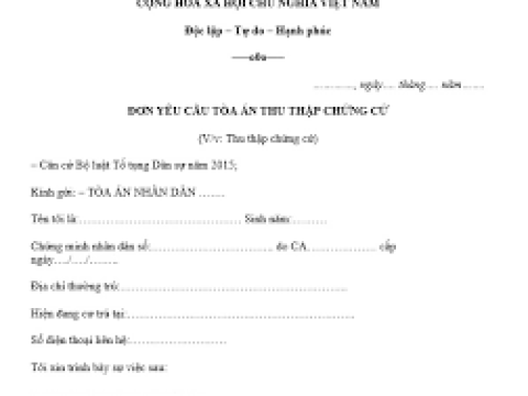 MẪU ĐƠN YÊU CẦU TÒA ÁN THU THẬP CHỨNG CỨ