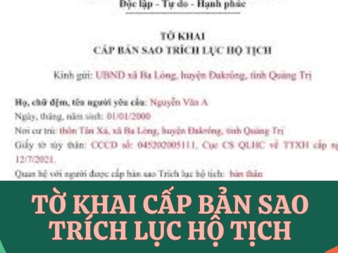 MẪU TỜ KHAI  CẤP BẢN SAO TRÍCH LỤC HỘ TỊCH